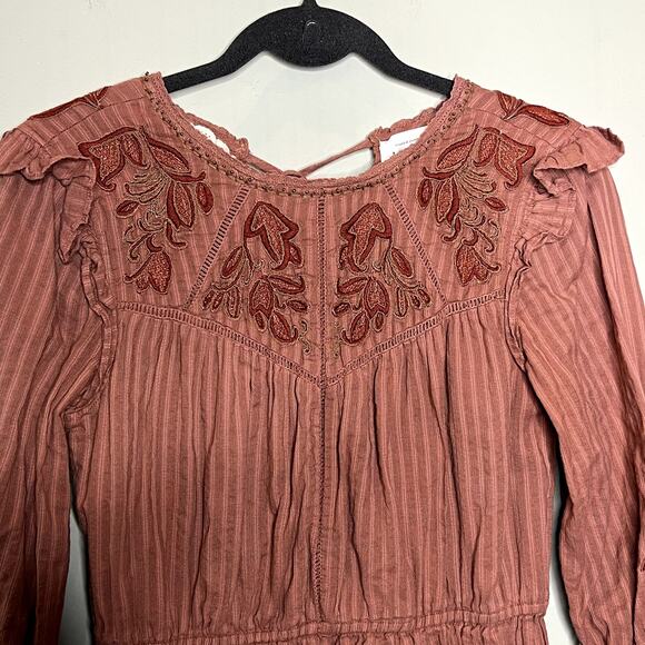 Bohme Mauve Embroidered Boho Prairie Midi Dress Size Medium - Picture 5 of 7